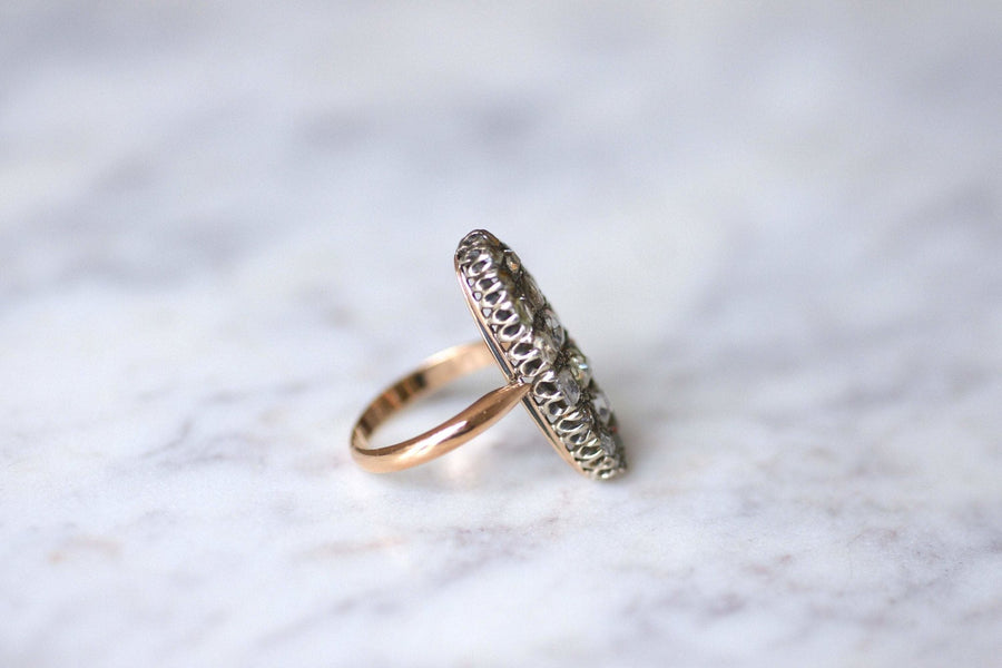 Antique marquise ring in pink gold, silver and diamonds - Galerie Pénélope