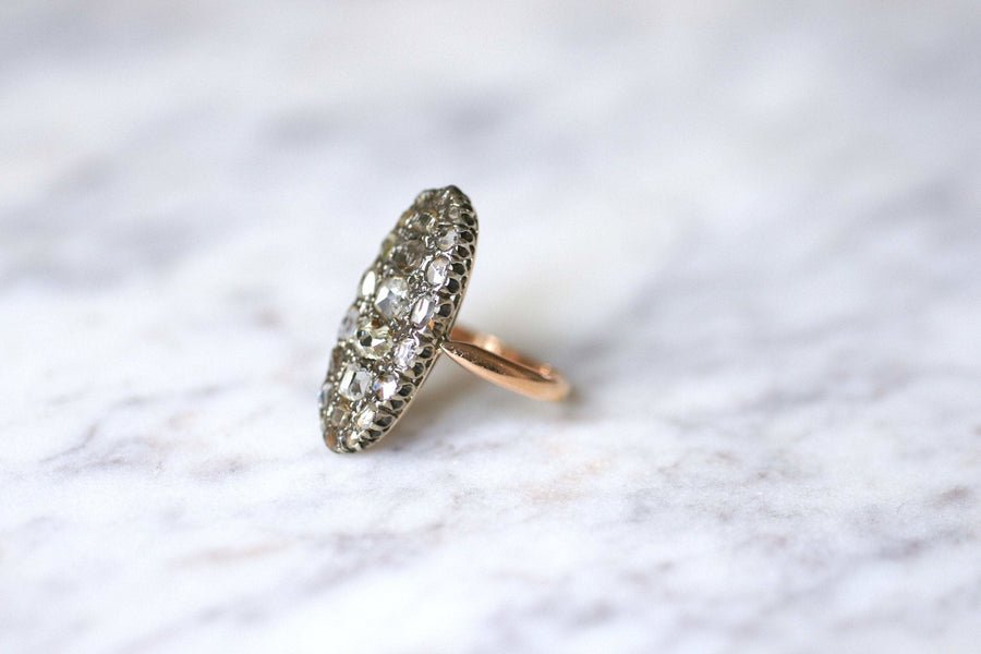 Antique marquise ring in pink gold, silver and diamonds - Galerie Pénélope