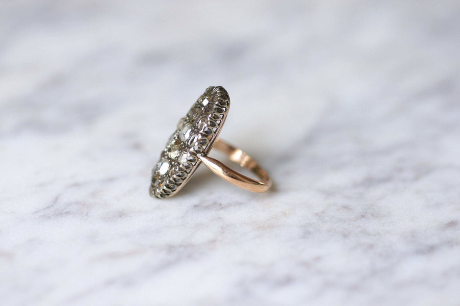 Antique marquise ring in pink gold, silver and diamonds - Galerie Pénélope
