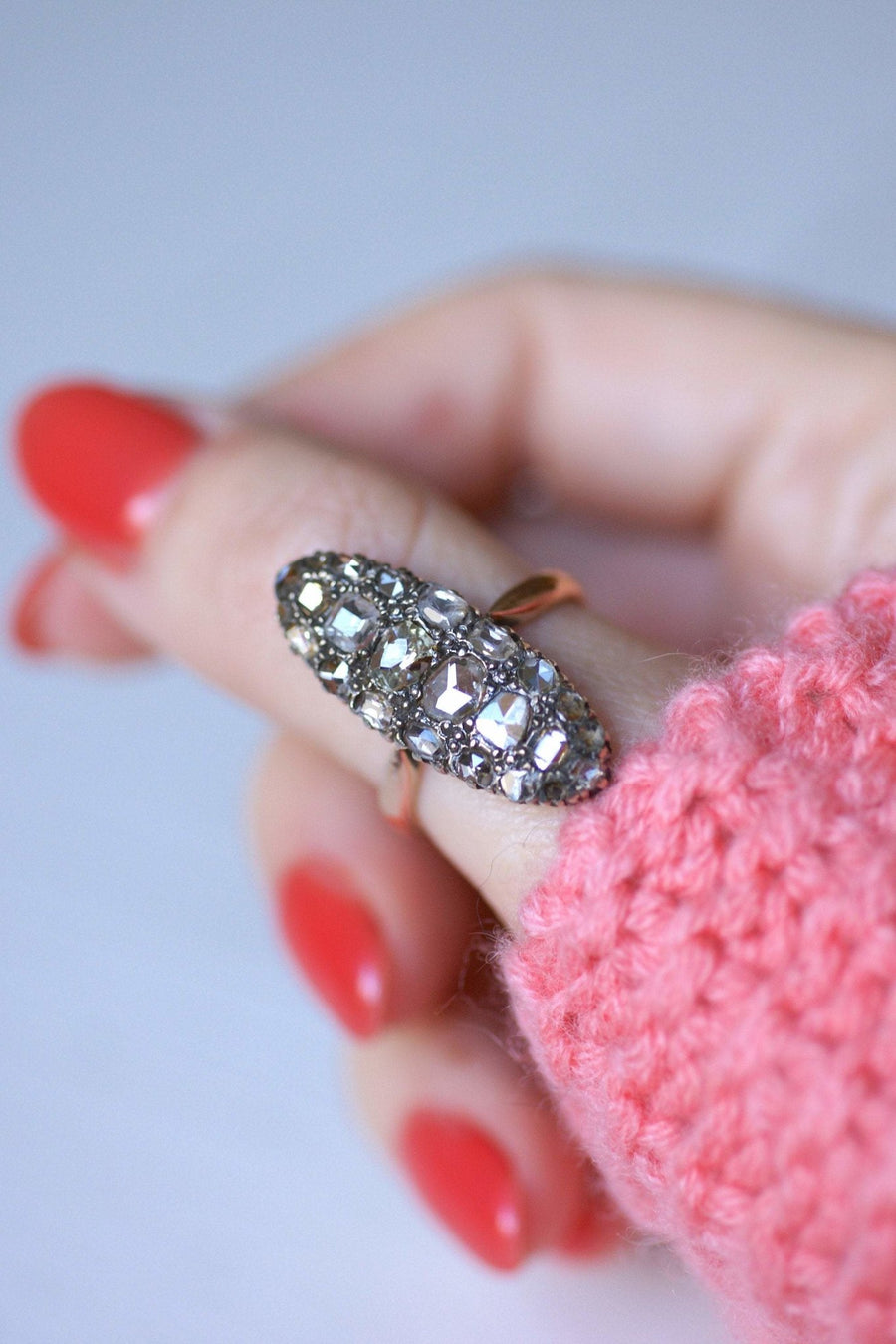 Antique marquise ring in pink gold, silver and diamonds - Galerie Pénélope