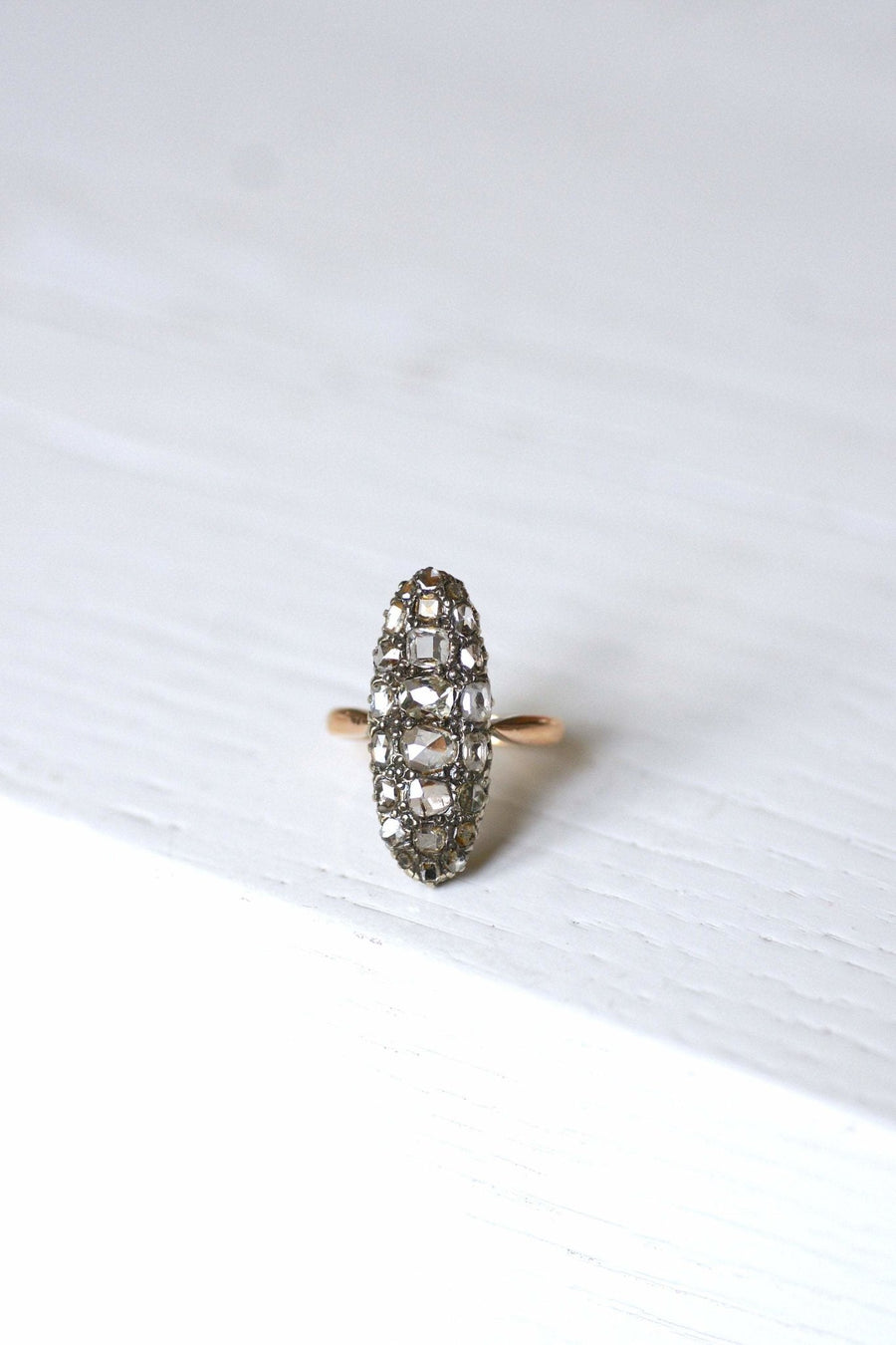 Antique marquise ring in pink gold, silver and diamonds - Galerie Pénélope