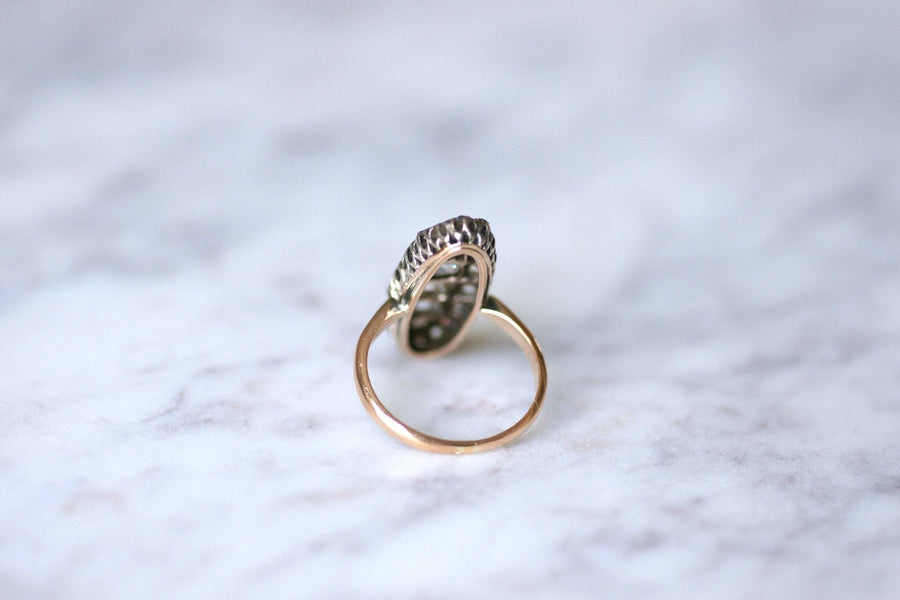 Antique marquise ring in pink gold, silver and diamonds - Galerie Pénélope