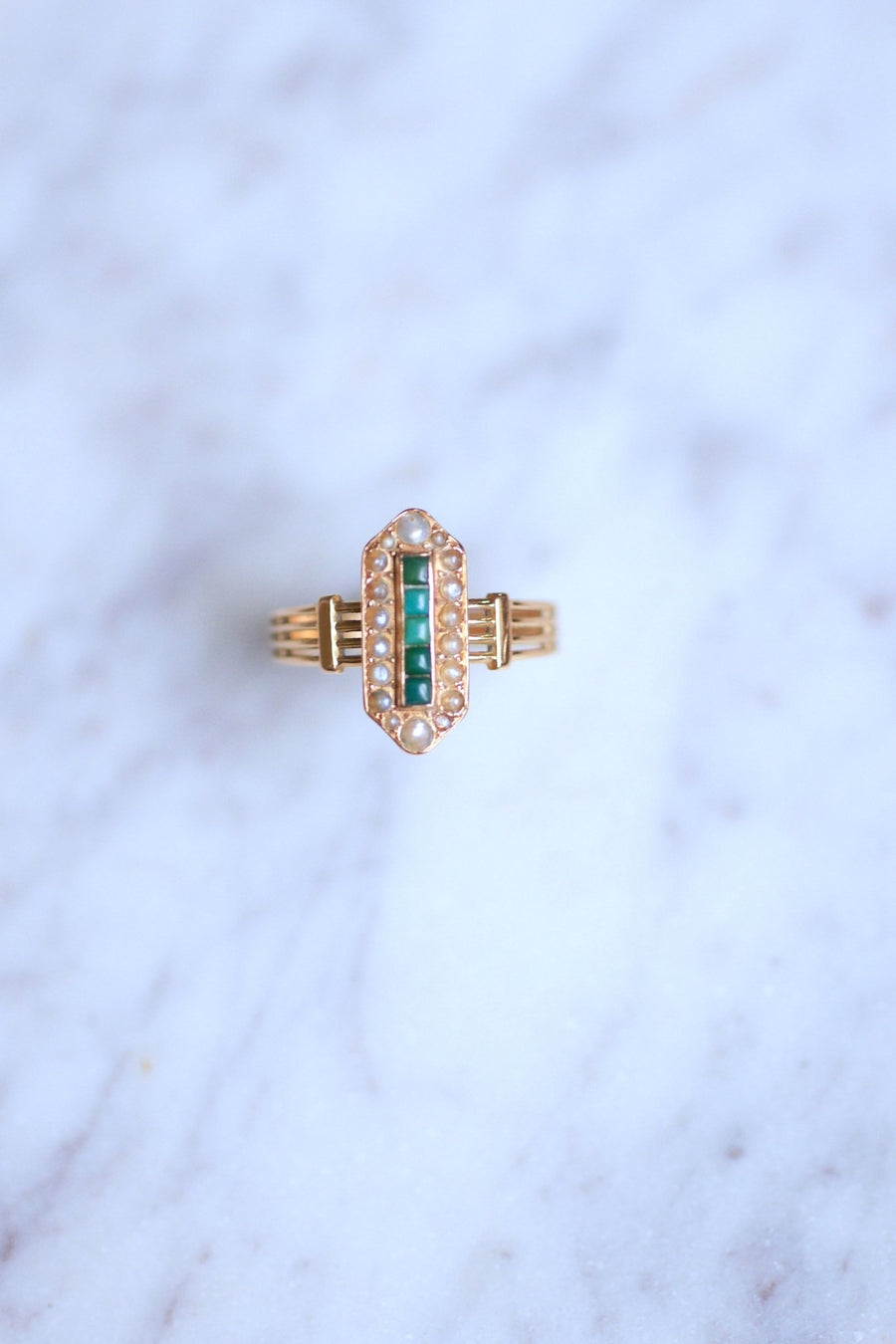 Antique marquise ring in pink gold, turquoise and pearls - Galerie Pénélope