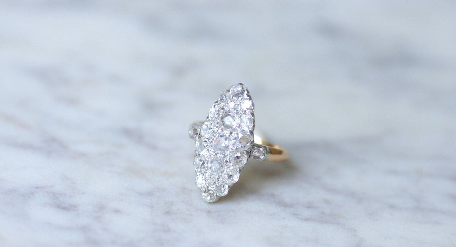 Marquise diamond ring in rose gold and platinum - Galerie Pénélope