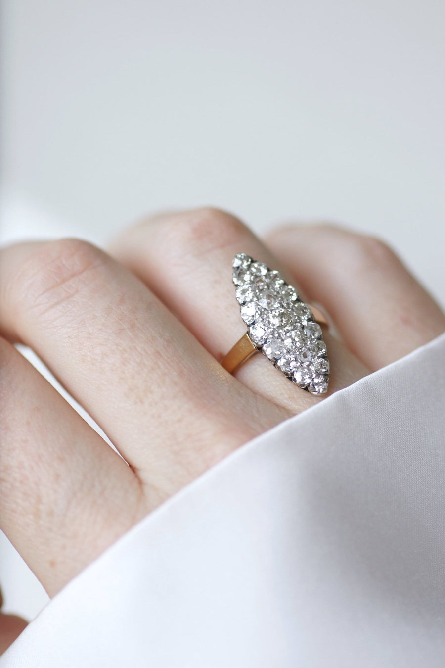 Marquise ring with diamonds on gold and silver - Penelope Gallery