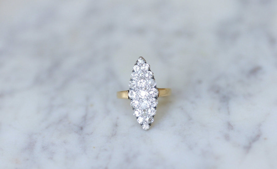 Marquise ring with diamonds on gold and silver - Penelope Gallery