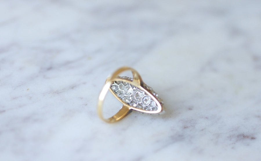 Marquise ring with diamonds on gold and silver - Penelope Gallery