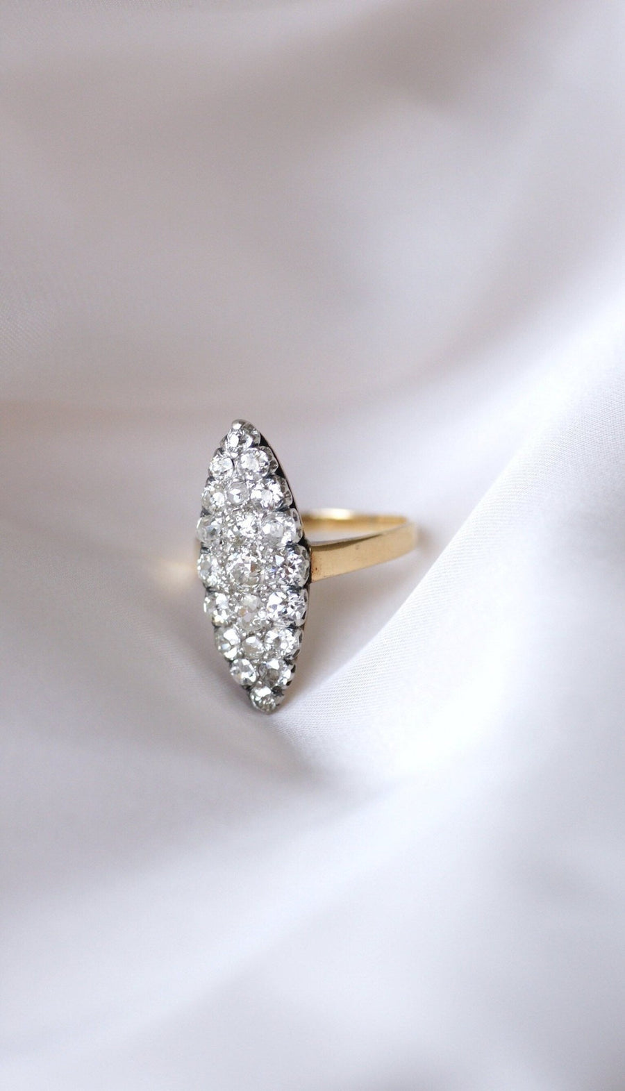 Marquise ring with diamonds on gold and silver - Penelope Gallery