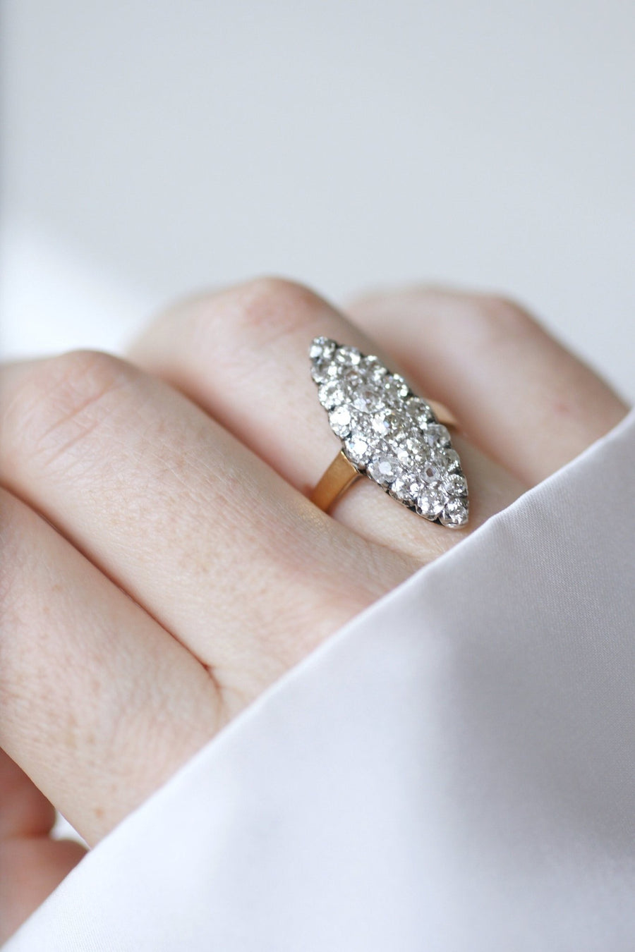 Marquise ring with diamonds on gold and silver - Penelope Gallery