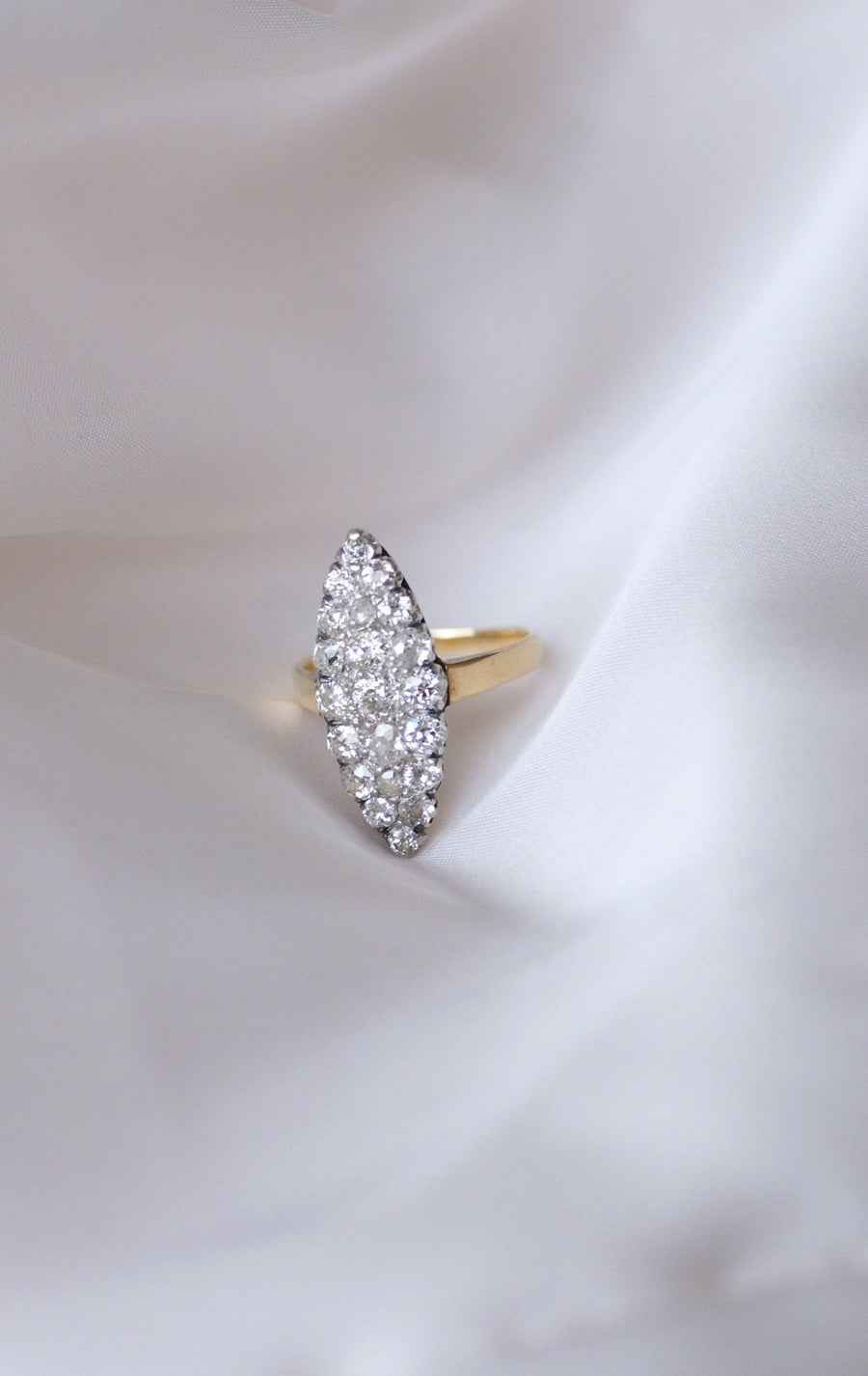 Marquise ring with diamonds on gold and silver - Penelope Gallery