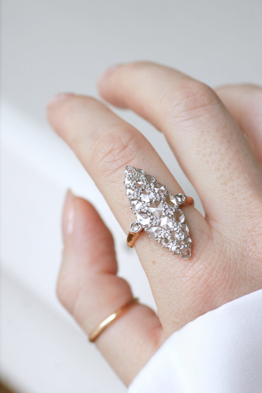 Marquise ring with rose-cut diamonds - Galerie Pénélope