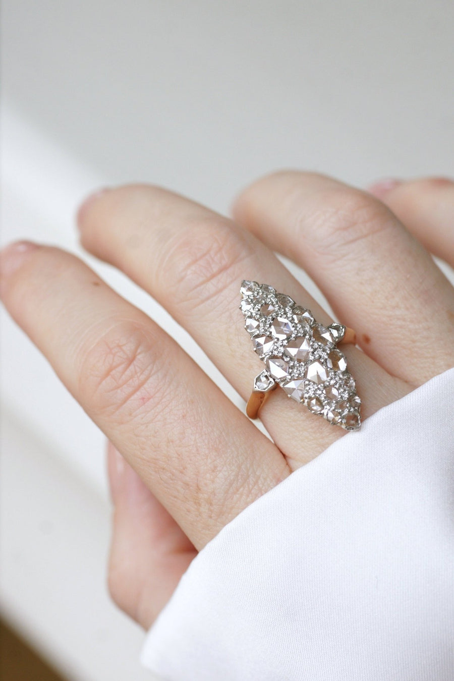Marquise ring with rose-cut diamonds - Galerie Pénélope