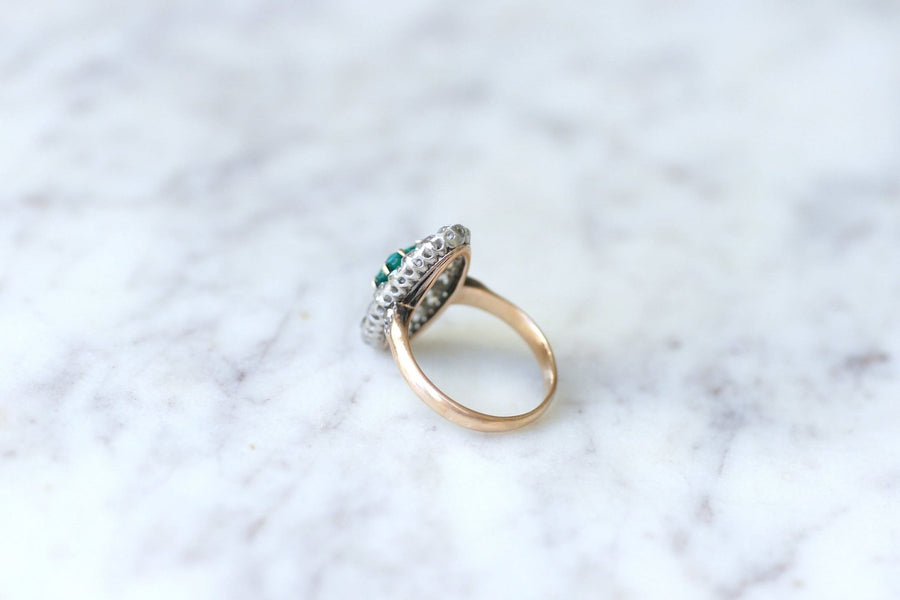 Marquise Colombian emerald & diamond ring - Penelope Gallery