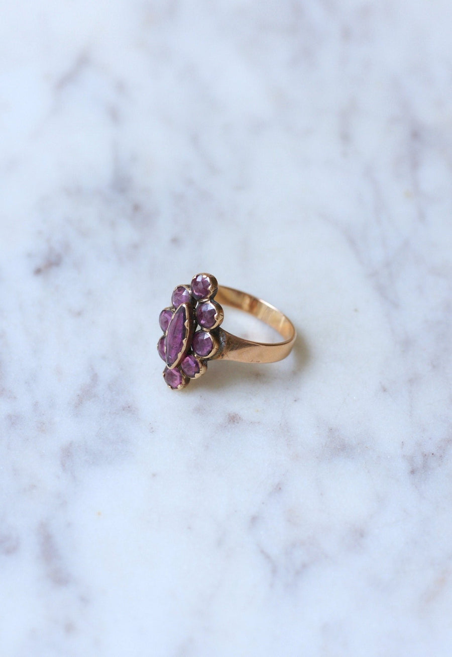 Marquise ring in pink gold with Perpignan garnets - Galerie Pénélope