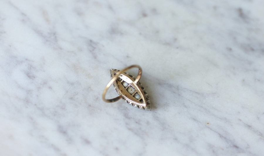 Marquise pearl and diamond ring - Galerie Pénélope
