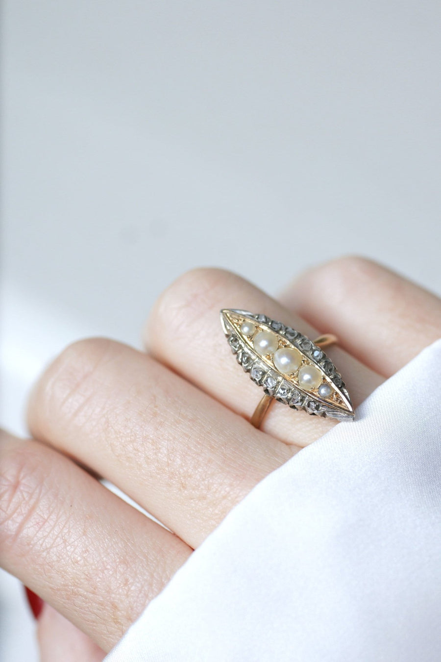 Marquise pearl and diamond ring - Galerie Pénélope
