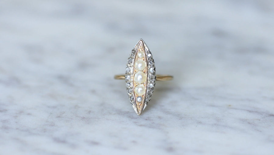 Marquise pearl and diamond ring - Galerie Pénélope