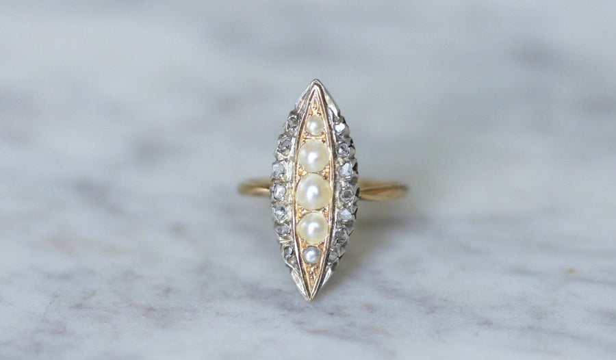 Marquise pearl and diamond ring - Galerie Pénélope