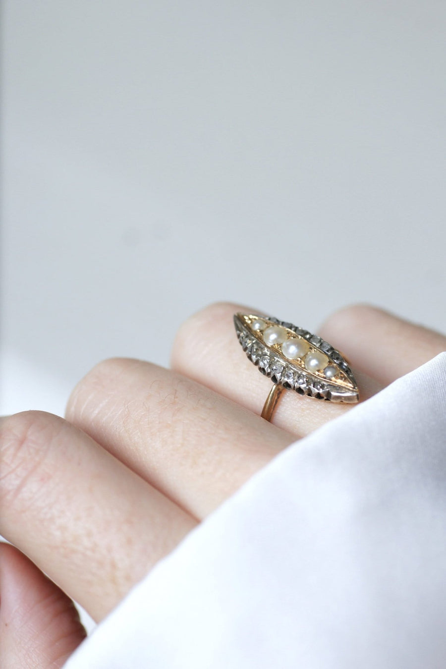 Marquise pearl and diamond ring - Galerie Pénélope