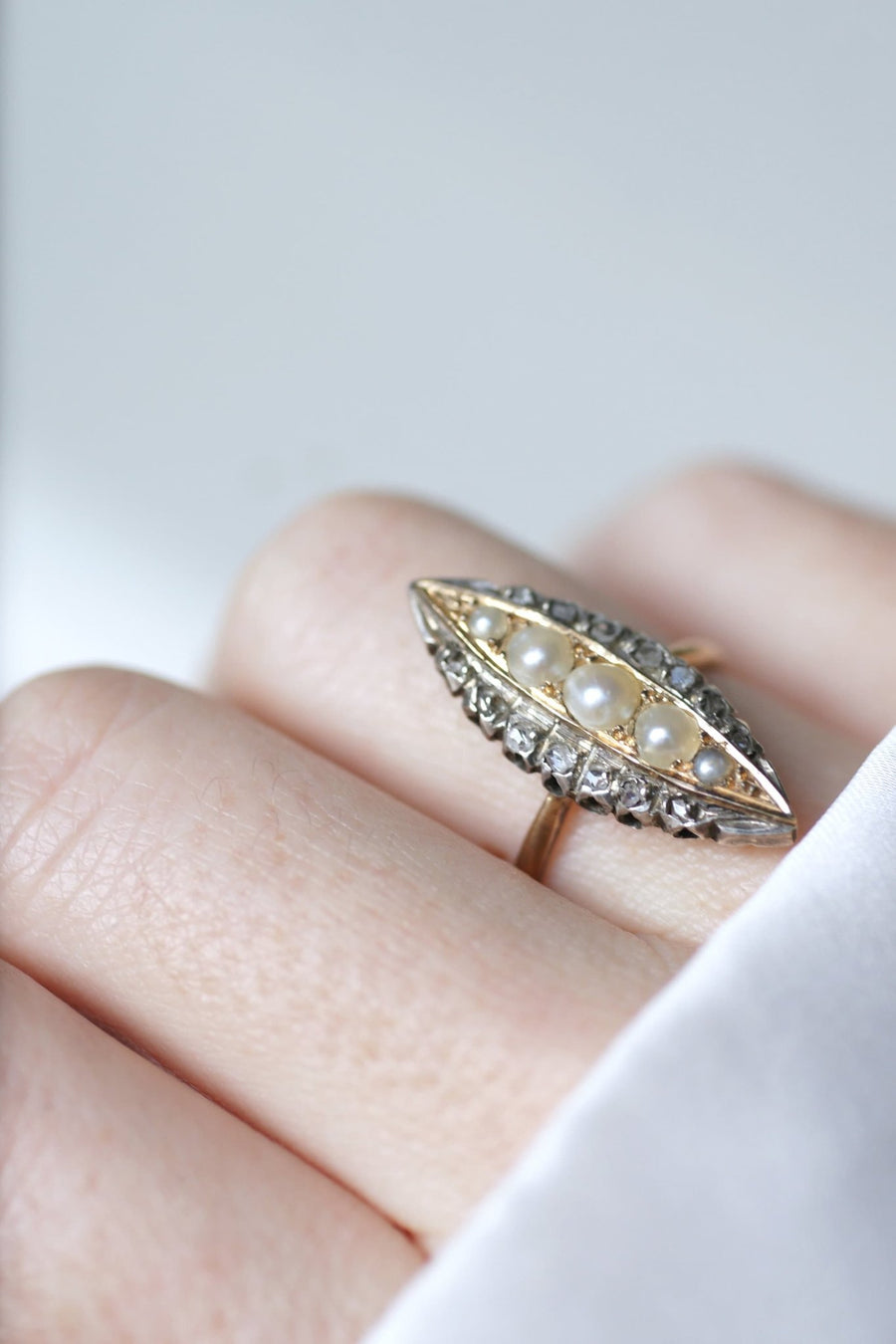 Marquise pearl and diamond ring - Galerie Pénélope