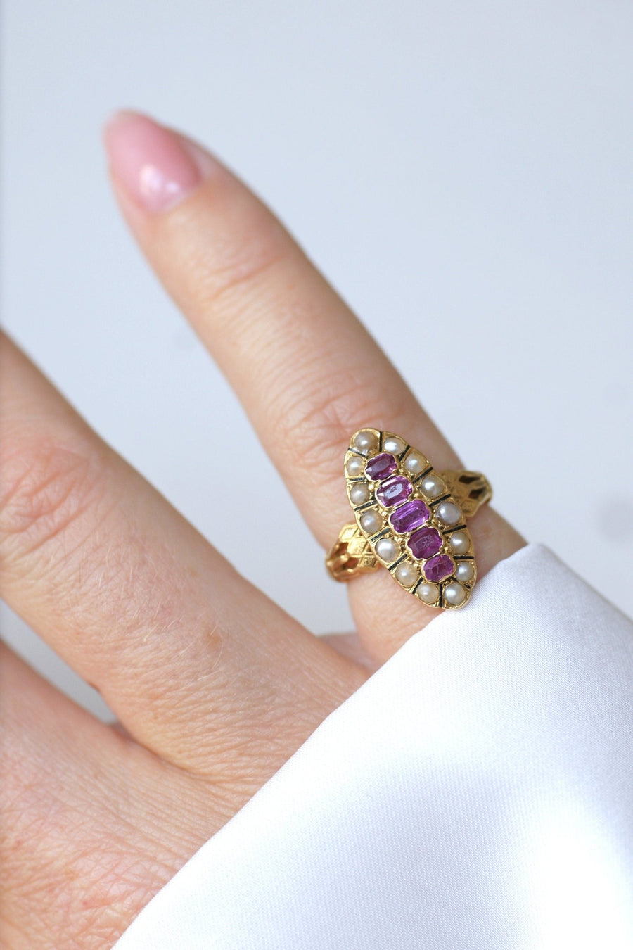 Marquise pearl and ruby ring - Galerie Pénélope