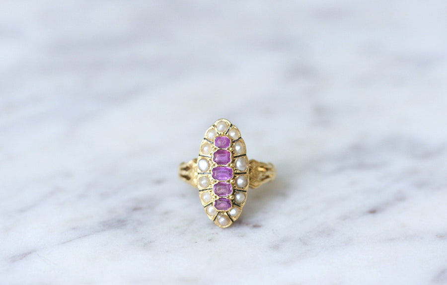 Marquise pearl and ruby ring - Galerie Pénélope