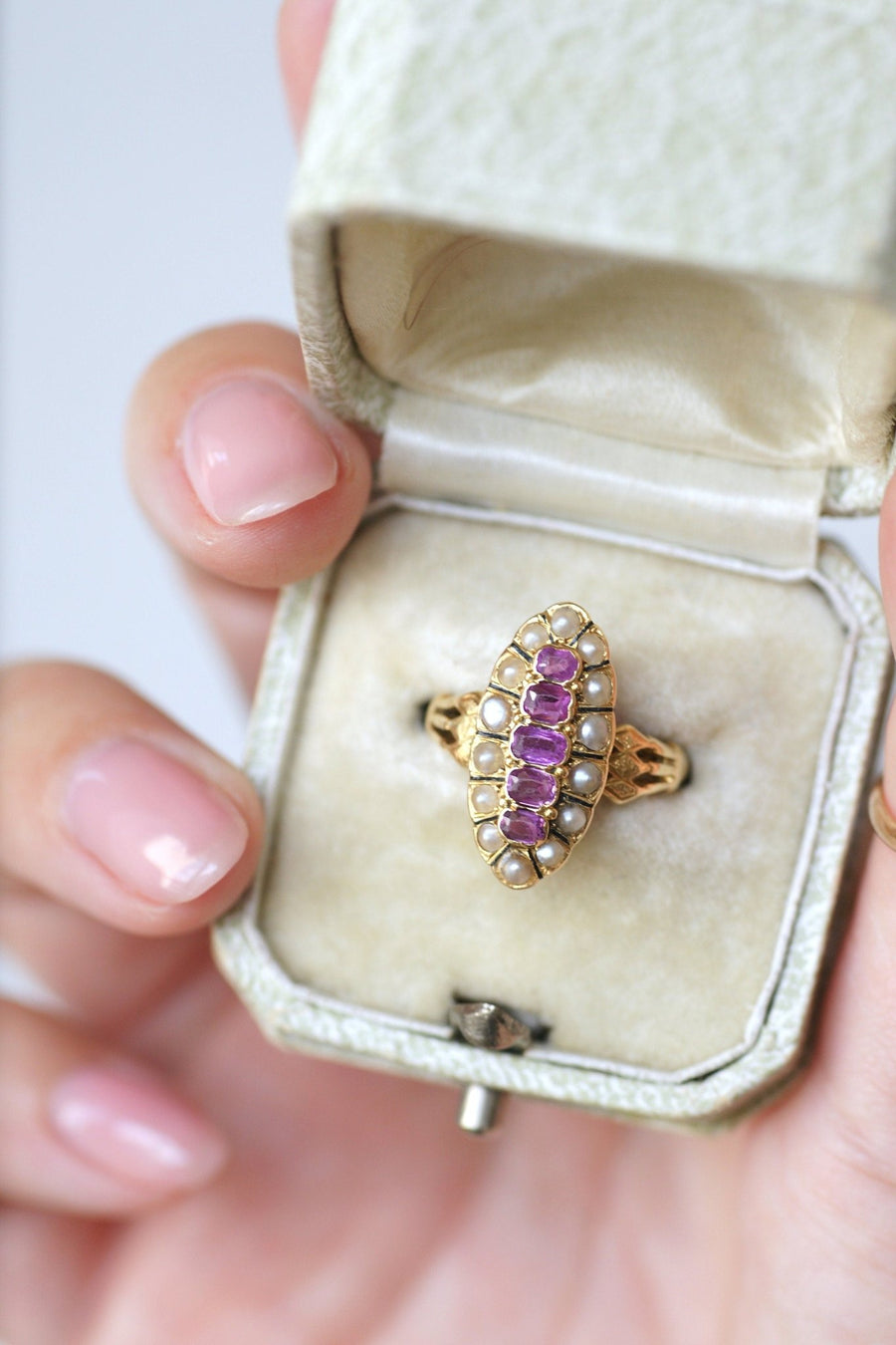 Marquise pearl and ruby ring - Galerie Pénélope