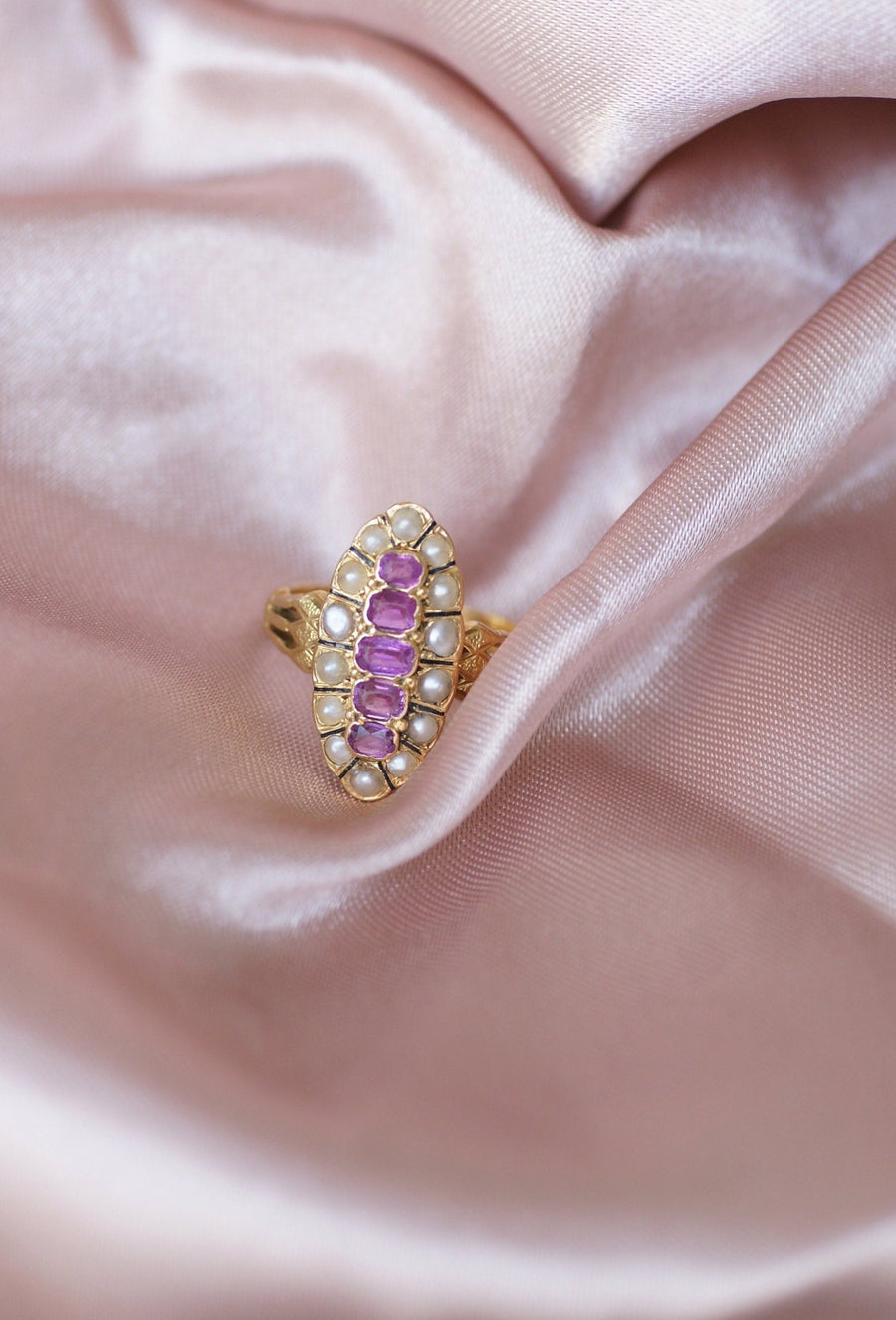 Marquise pearl and ruby ring - Galerie Pénélope