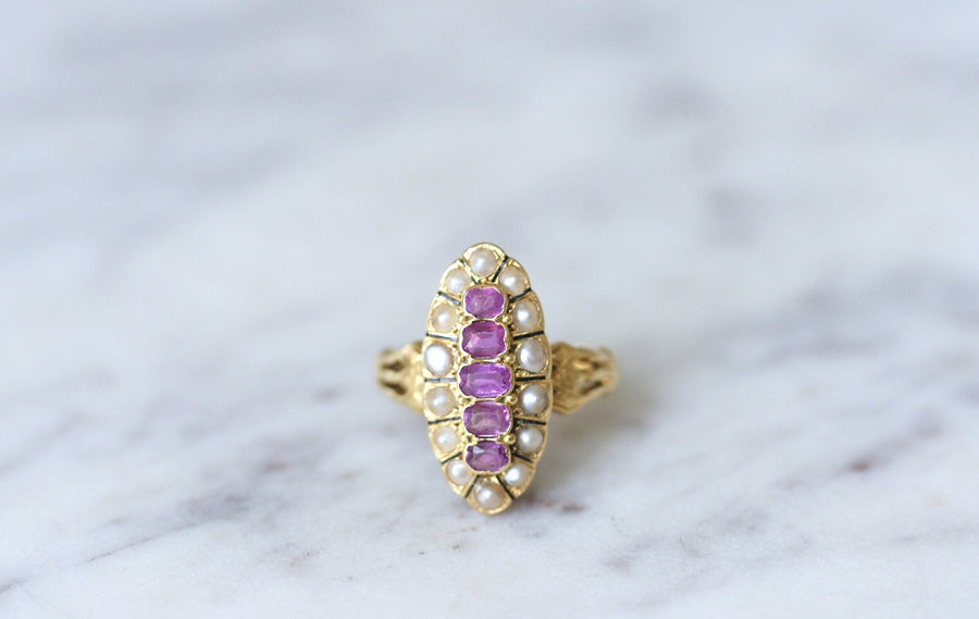 Marquise pearl and ruby ring - Galerie Pénélope