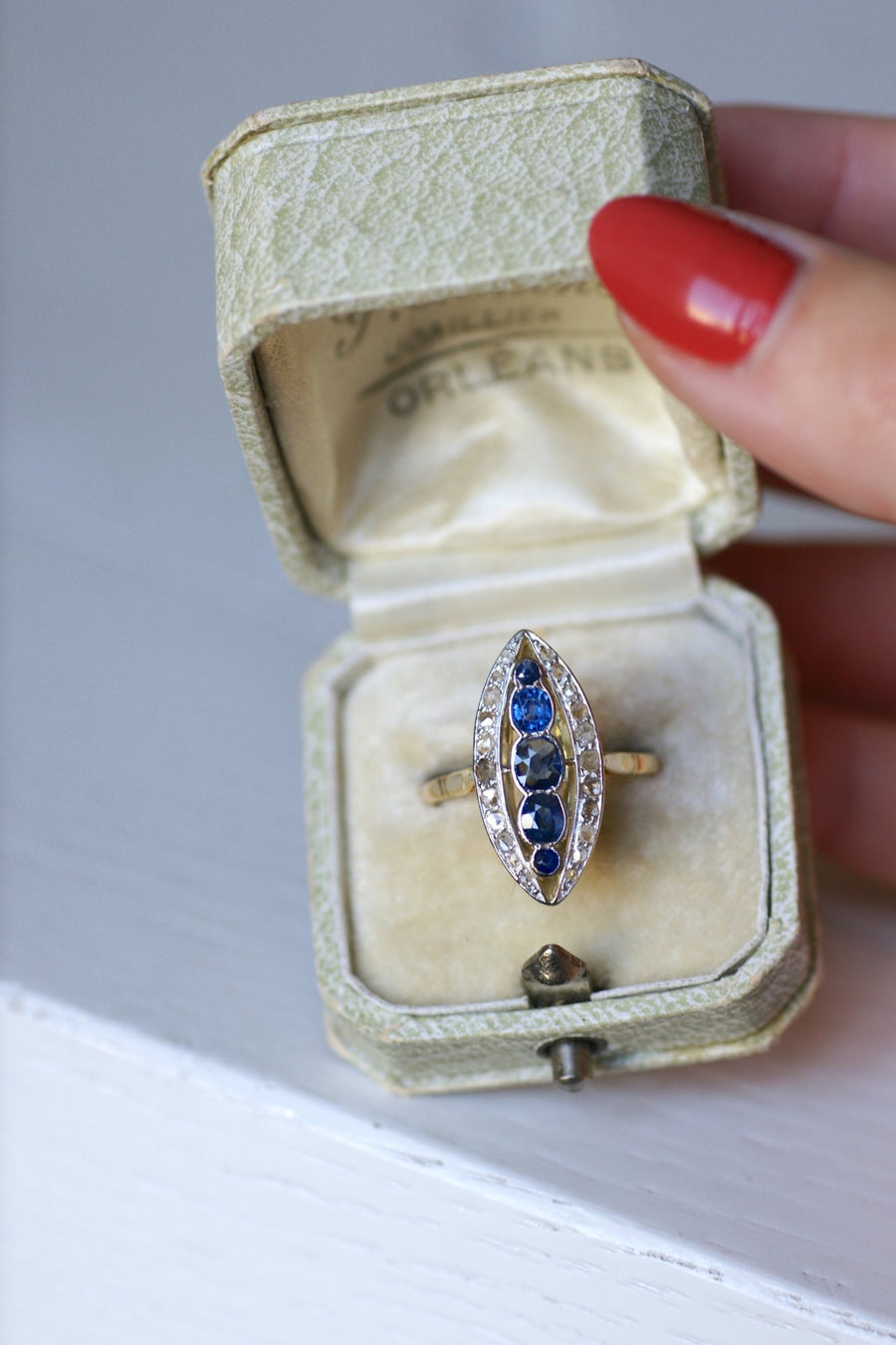 Marquise ring with sapphires and diamonds - Penelope Gallery