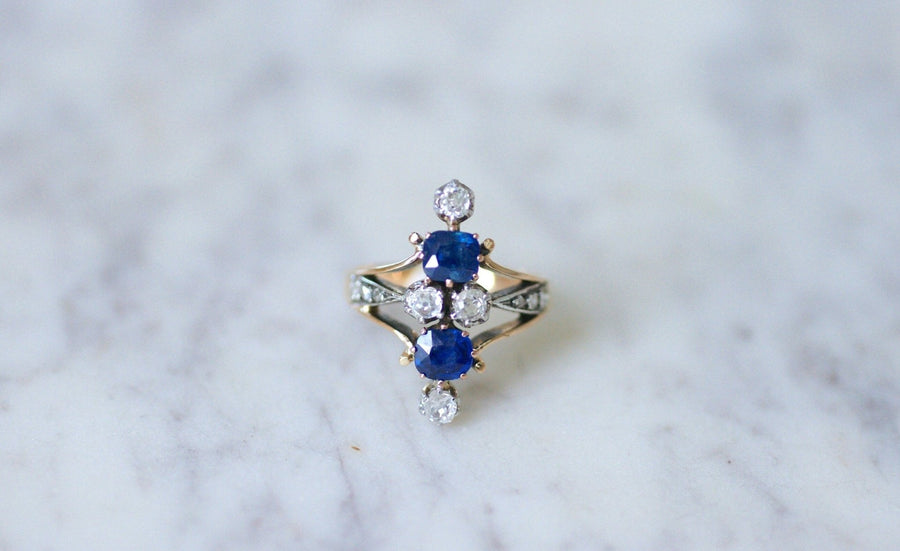 Marquise sapphire and diamond ring - Penelope Gallery