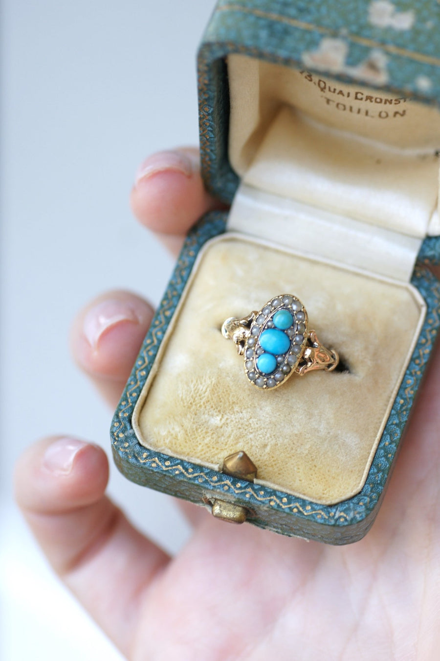 Turquoise and pearl marquise ring - Penelope Gallery