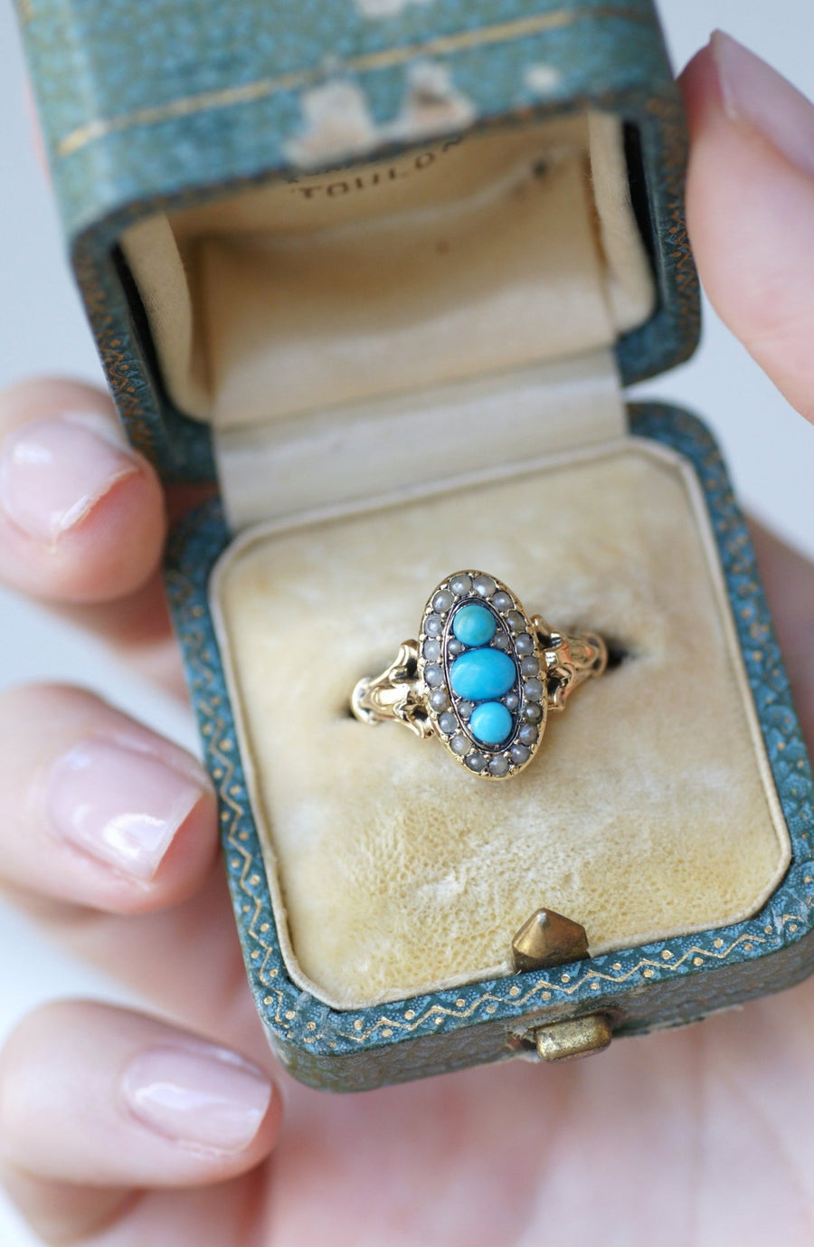 Turquoise and pearl marquise ring - Penelope Gallery