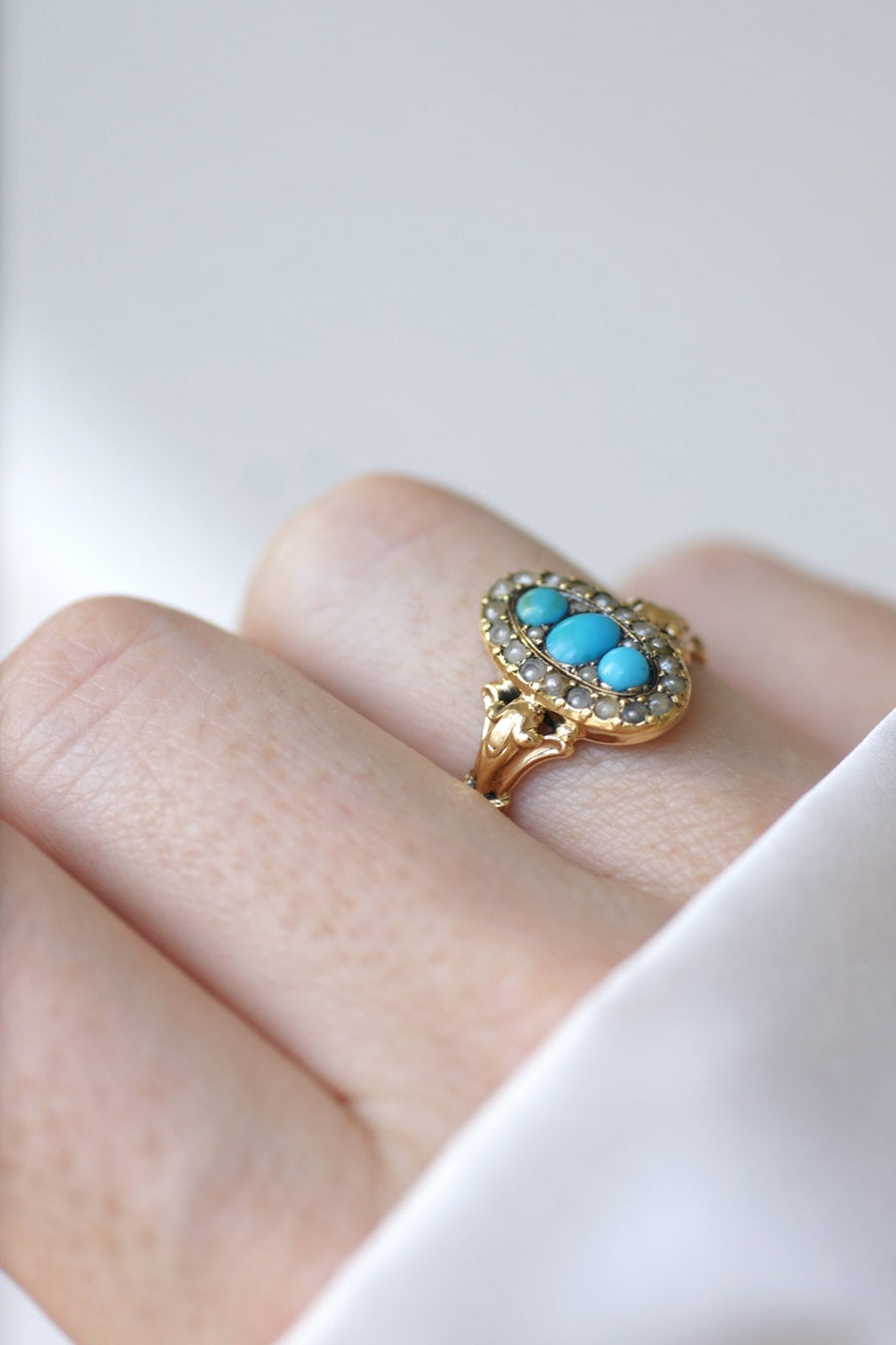 Turquoise and pearl marquise ring - Penelope Gallery