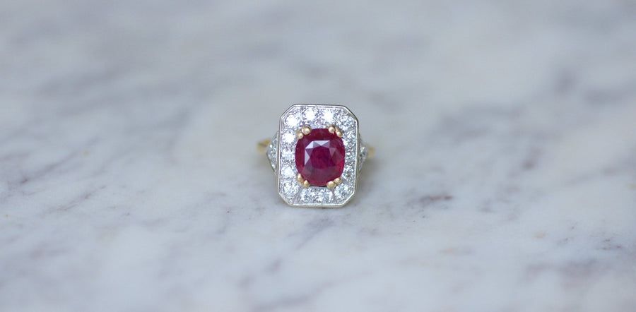 Octagonal Ruby and Diamond Ring - Galerie Pénélope