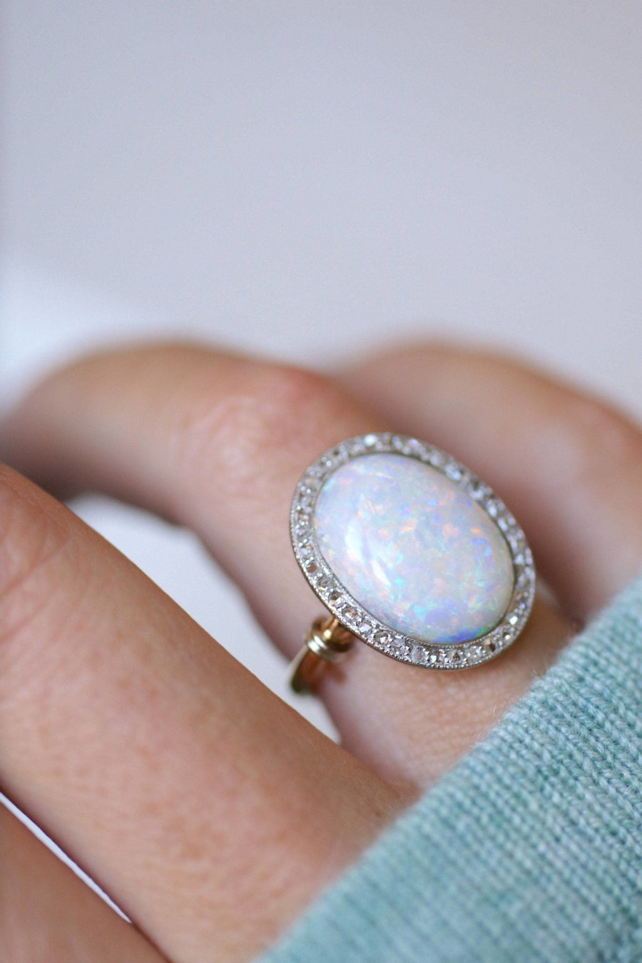 Opal ring surrounded by diamonds - Penelope Gallery
