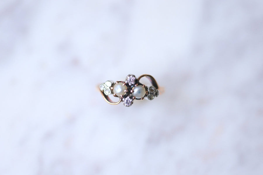Antique Victorian rose gold ring with diamonds and pearls - Galerie Pénélope