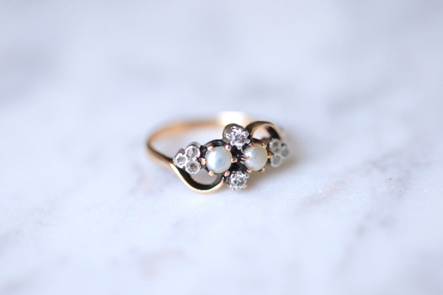 Antique Victorian rose gold ring with diamonds and pearls - Galerie Pénélope