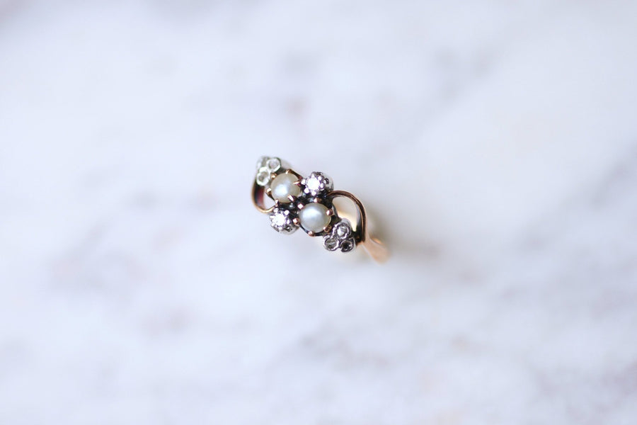 Antique Victorian rose gold ring with diamonds and pearls - Galerie Pénélope