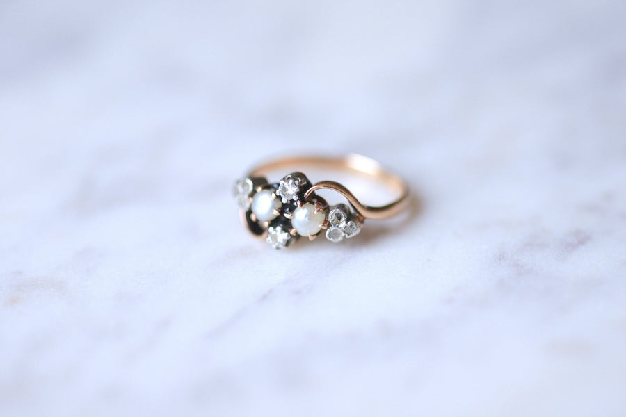 Antique Victorian rose gold ring with diamonds and pearls - Galerie Pénélope