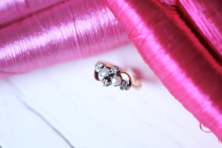 Antique Victorian rose gold ring with diamonds and pearls - Galerie Pénélope