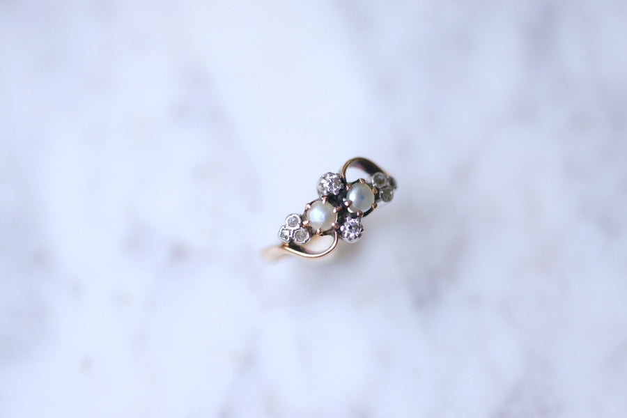 Antique Victorian rose gold ring with diamonds and pearls - Galerie Pénélope