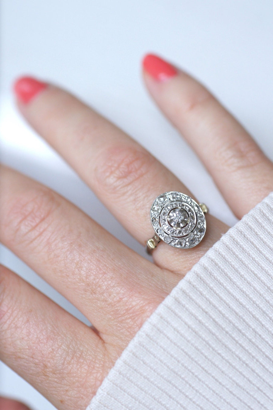Oval Art Deco Platinum and Diamond Ring - Penelope Gallery