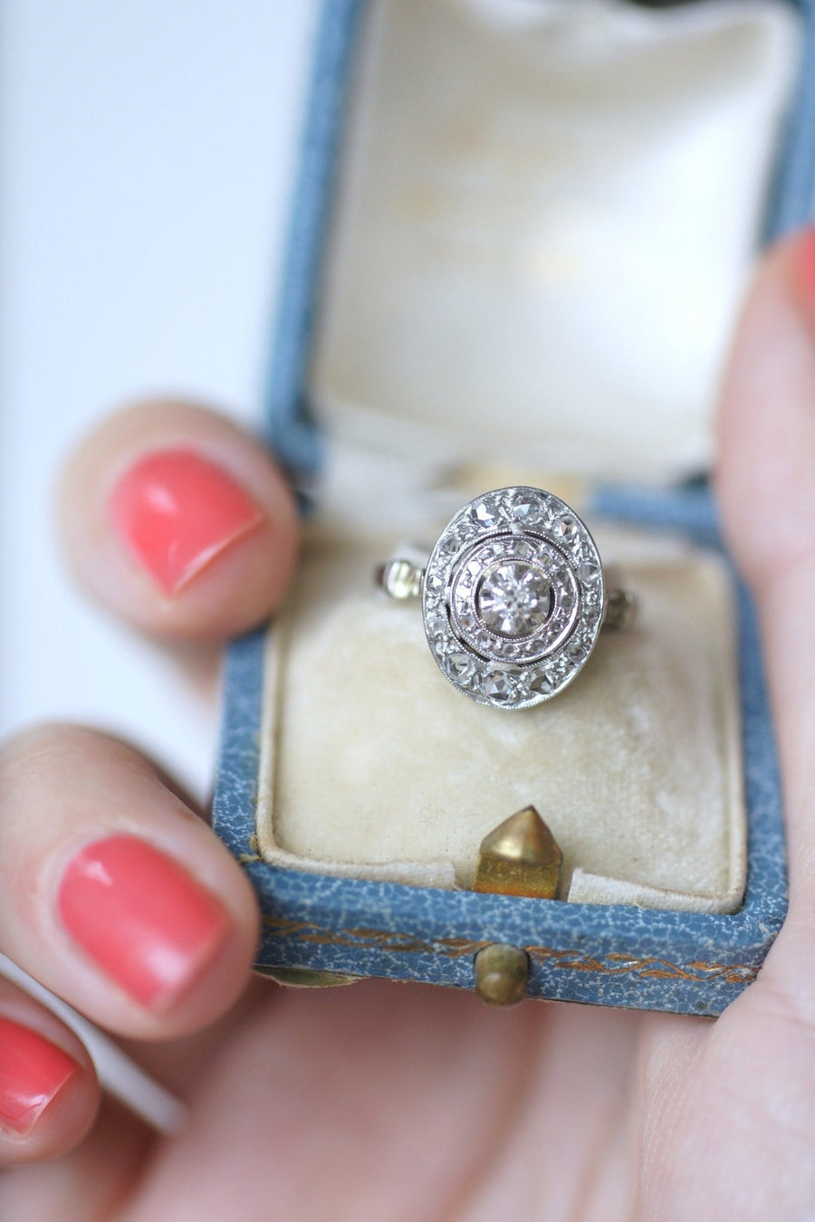 Oval Art Deco Platinum and Diamond Ring - Penelope Gallery