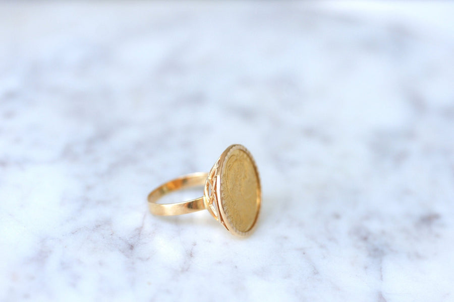 Yellow Gold 10 Franc Marianne Coin Ring - Galerie Pénélope