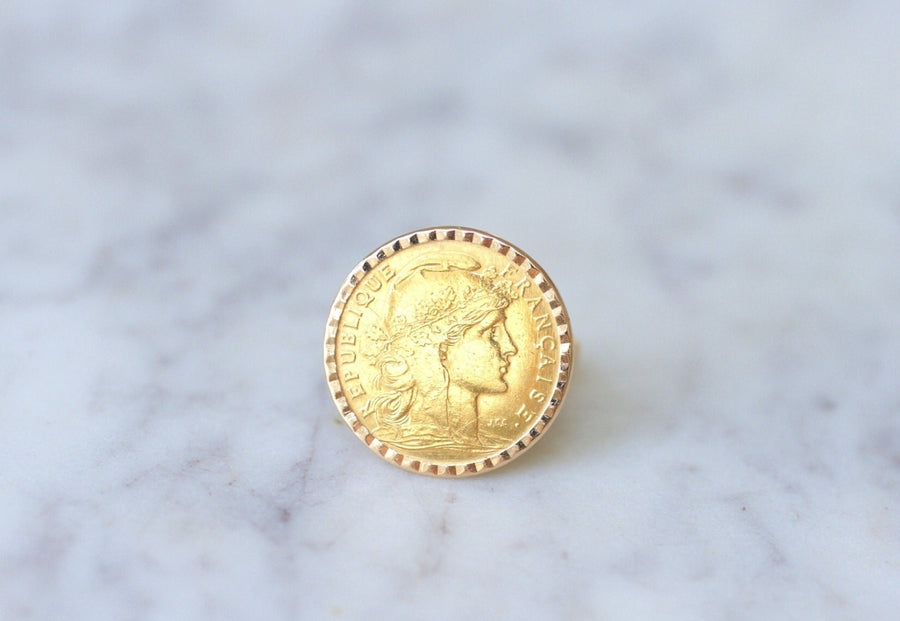 Yellow Gold 10 Franc Marianne Coin Ring - Galerie Pénélope