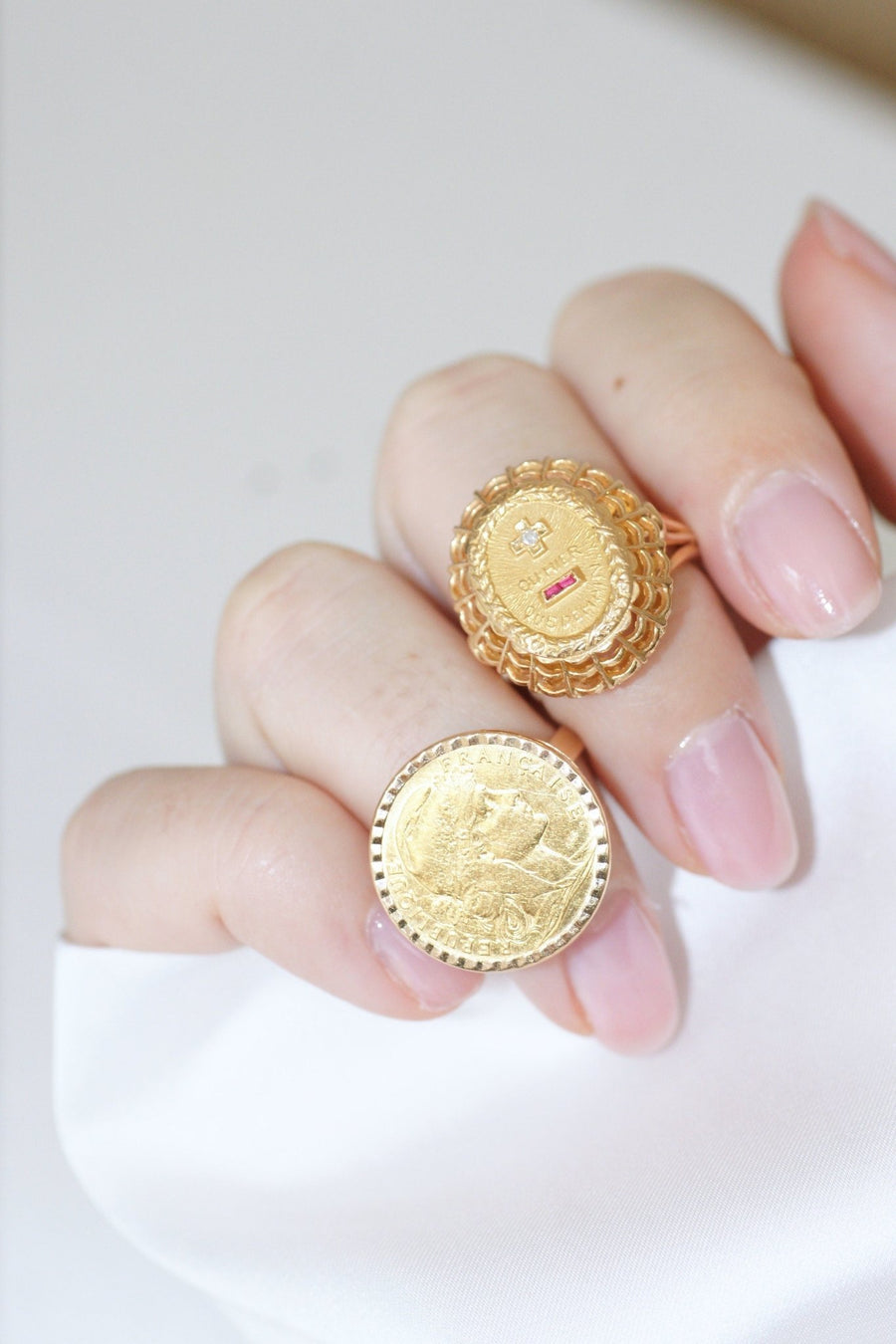 Yellow Gold 10 Franc Marianne Coin Ring - Galerie Pénélope