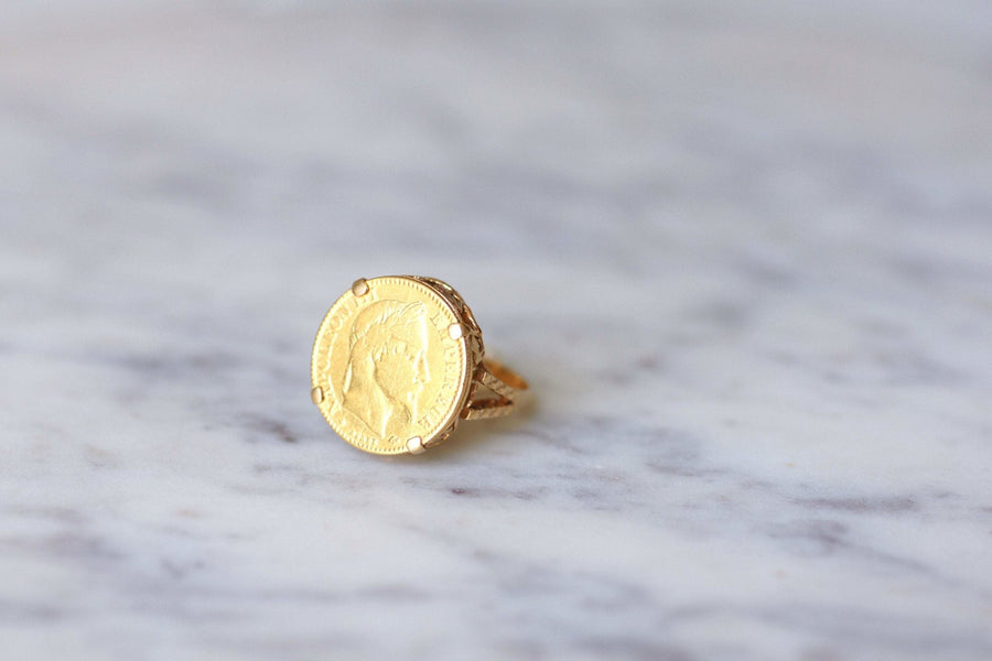 Ring 10 Francs Napoleon coin in yellow gold - Galerie Pénélope
