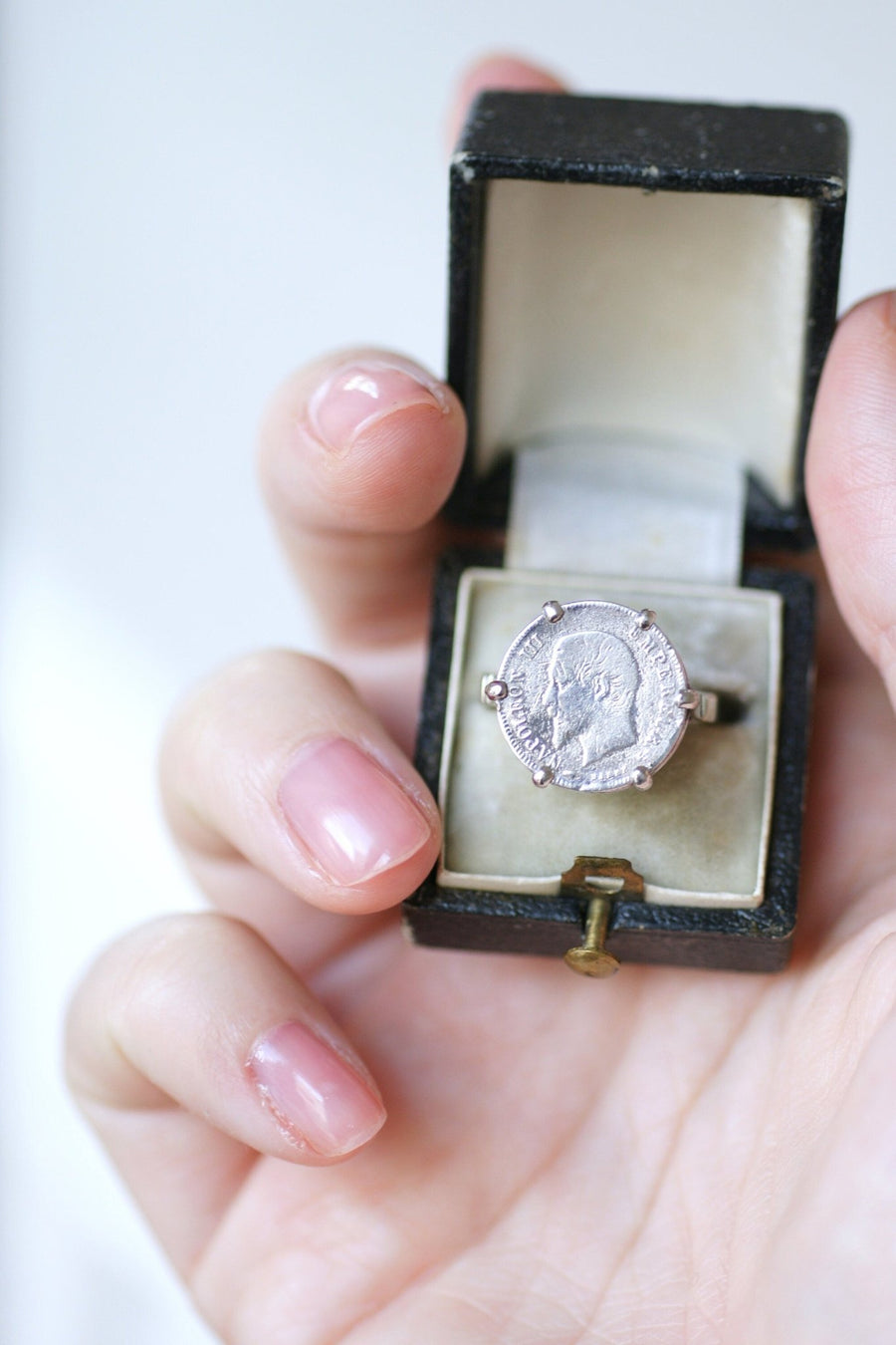 Ring Napoleon coin 20 cent Francs on white gold - Galerie Pénélope