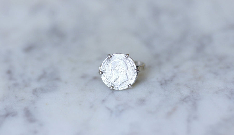 Ring Napoleon coin 20 cent Francs on white gold - Galerie Pénélope